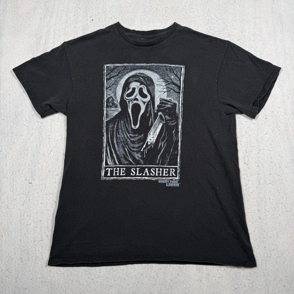 Ghost Face The Slasher Scream Horror Movie Graphic T-Shirt Black Medium